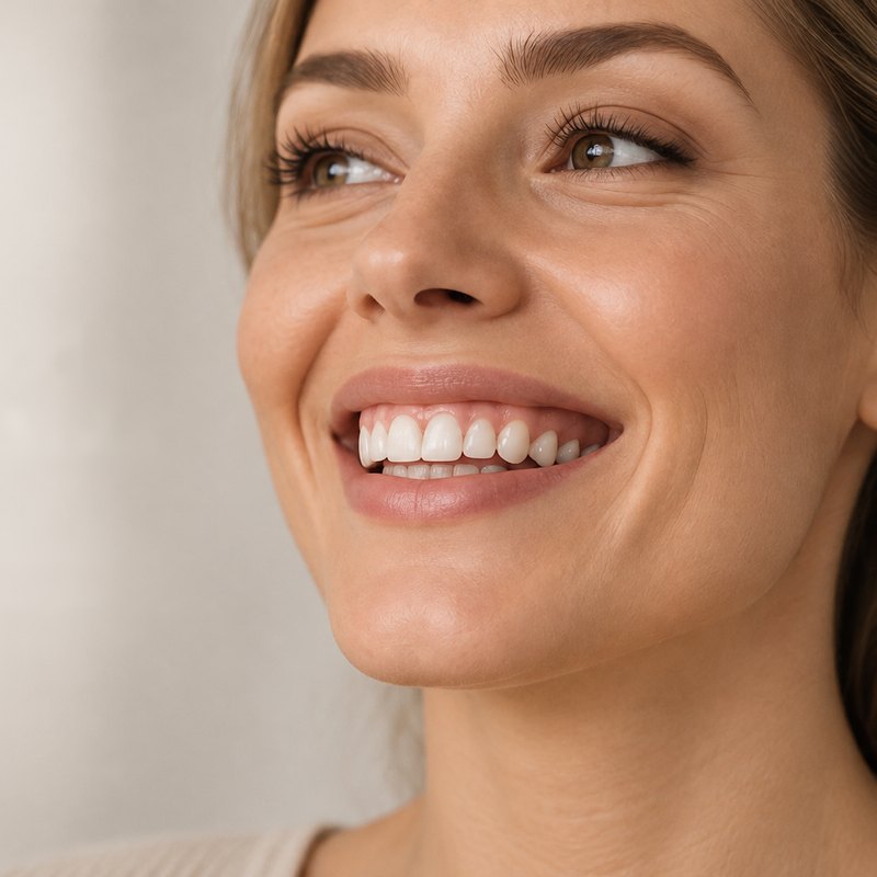 Smilende kvinde – illustration af behandlingsområdet ved gummy smile